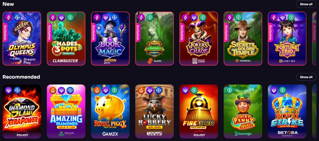 New and recommended pokies in the WinSpirit casino games lobby with exclusive badges